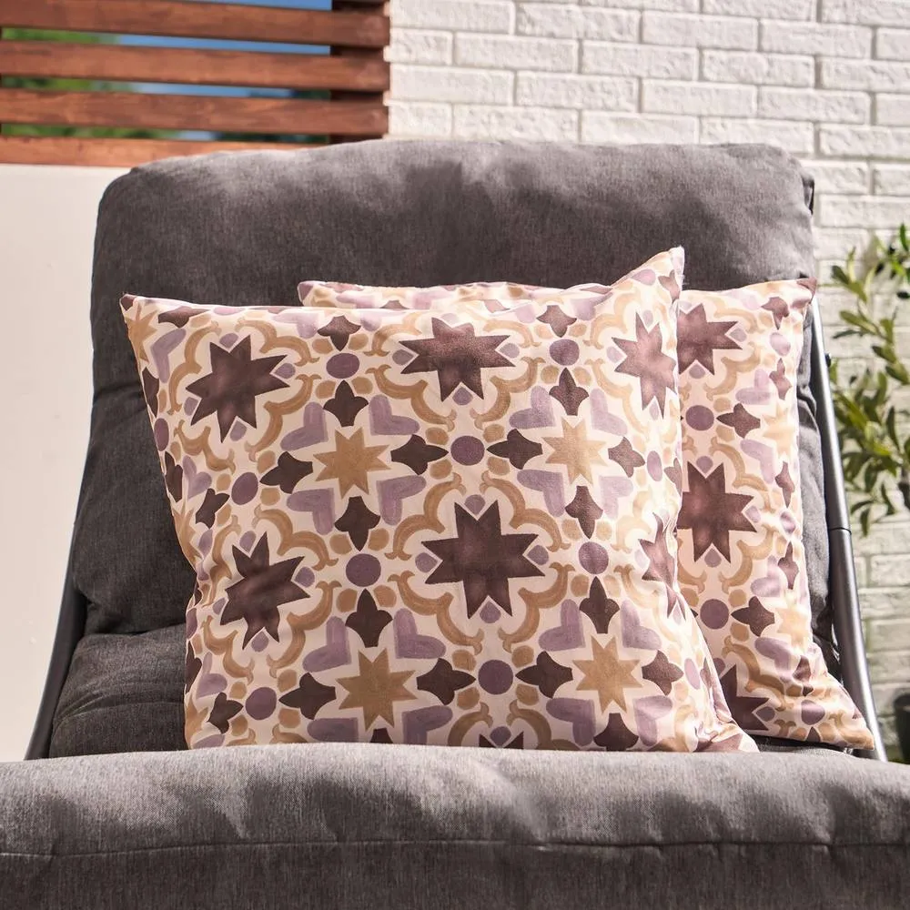 OHS 2 x Tiles Print Garden Cushion Covers Outdoor Water Resistant in Natural