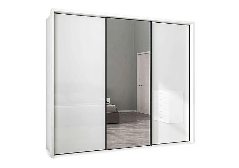 Dallas 260cm 3 Door Sliding Glass Wardrobe with Centre Mirror Door