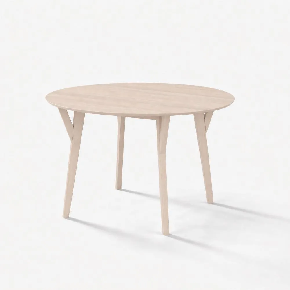 FurnitureboxUK Lynton Whitewashed Round Wood Dining Table 4 Tan Delta Chairs in Off-White 3