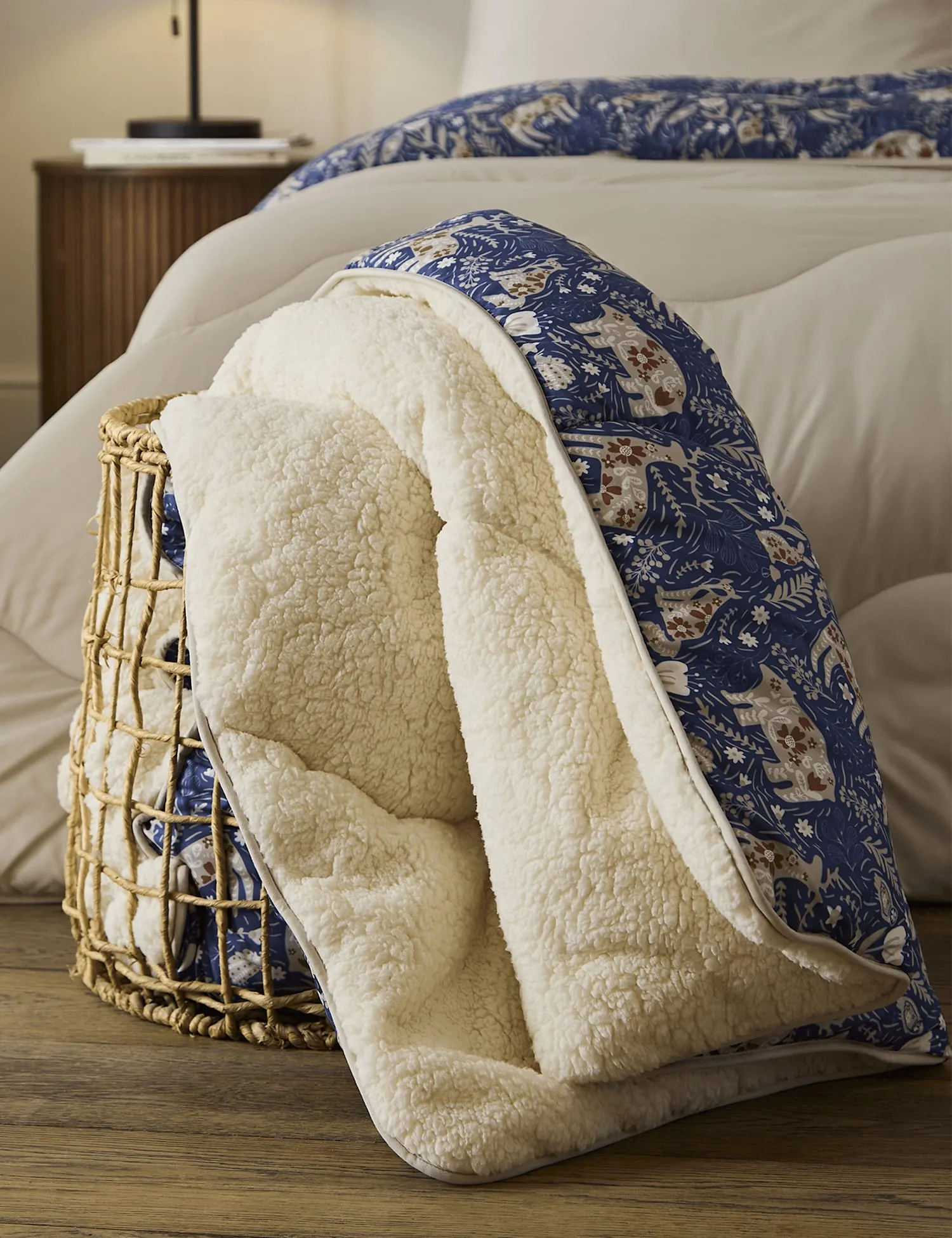 Nightlark Wood Creatures Sherpa Fleece 9 Tog Throw Olive