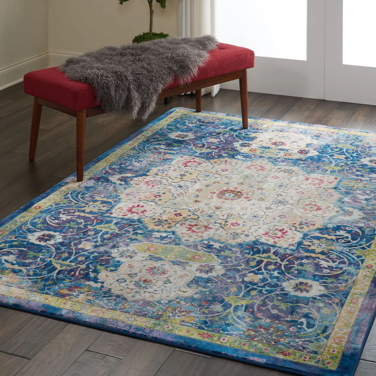Ankara Global 3 Rug Blue, Yellow and Green