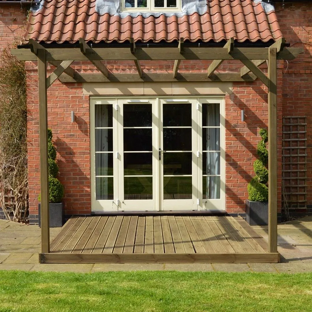 Rutland County Garden Furniture Ltd Wall Mounted Garden Pergola & Decking Kit, L480 x W480 cm, Brown 4