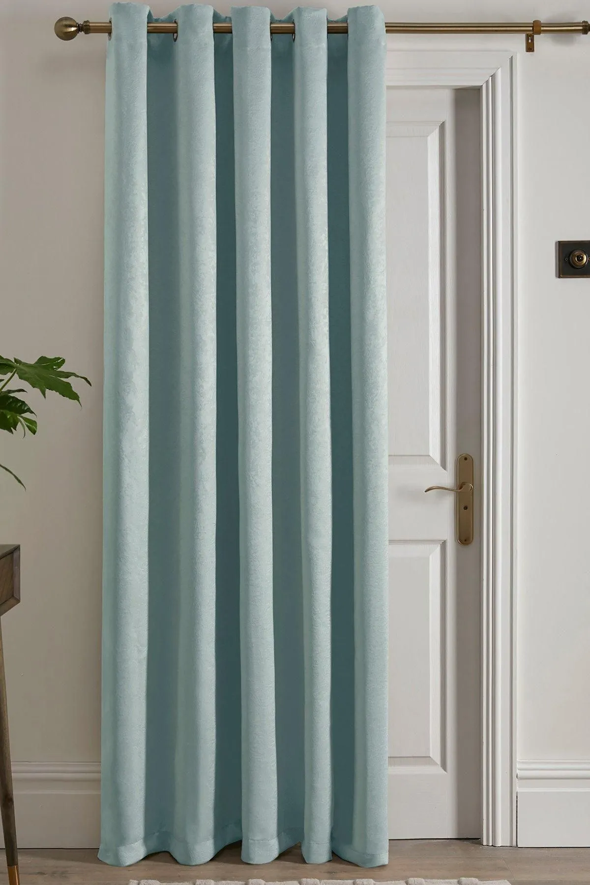 Fusion 'Strata' Dim out woven Eyelet Single Panel Door Curtain in Duck Egg Blue 1
