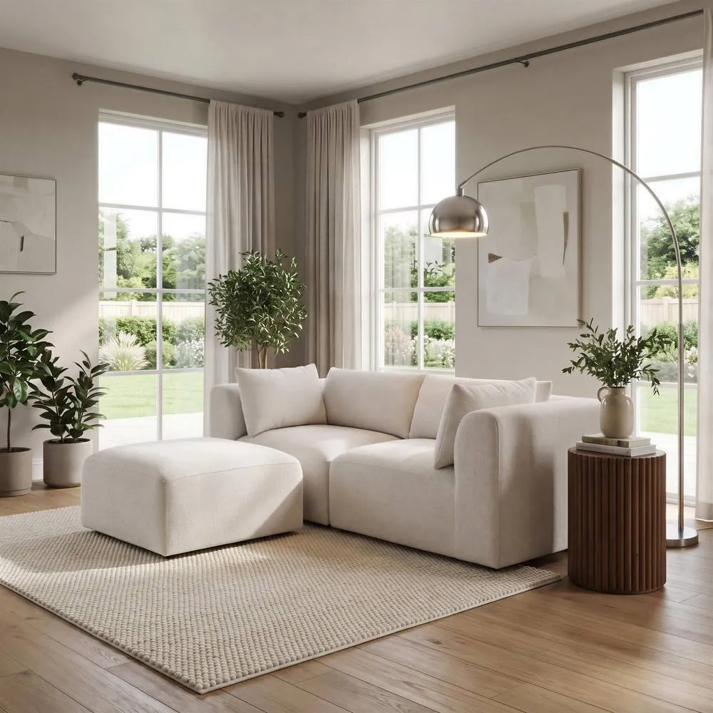 FurnitureboxUK Drift Boucle Fabric 2 Seater Modular Chaise Sofa in Cream