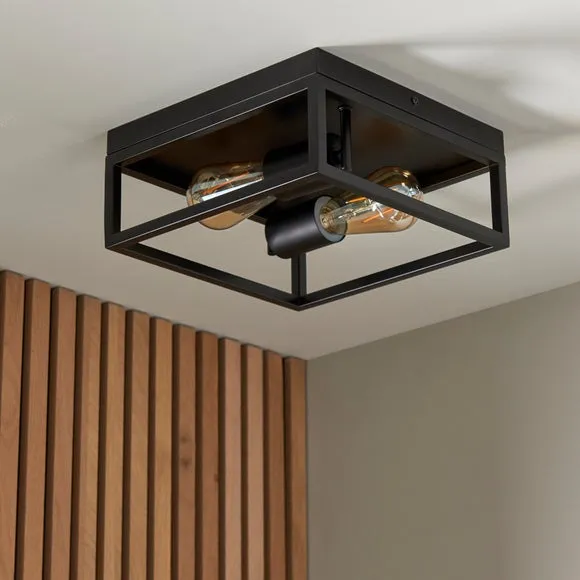 London Industrial Bathroom 2 Light Flush Ceiling Light 2