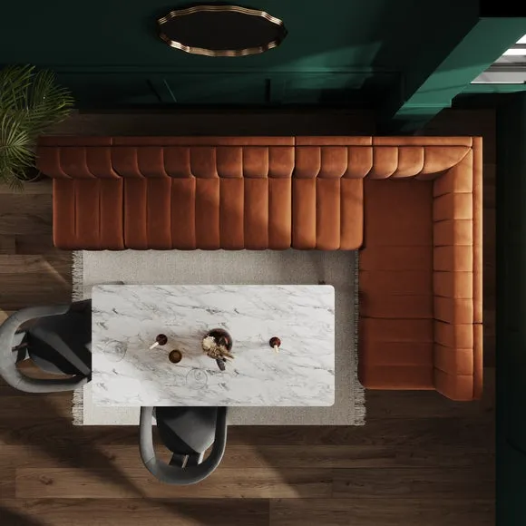Amali Matte Plush Velvet Left Hand Dining Bench Orange Bundle 3