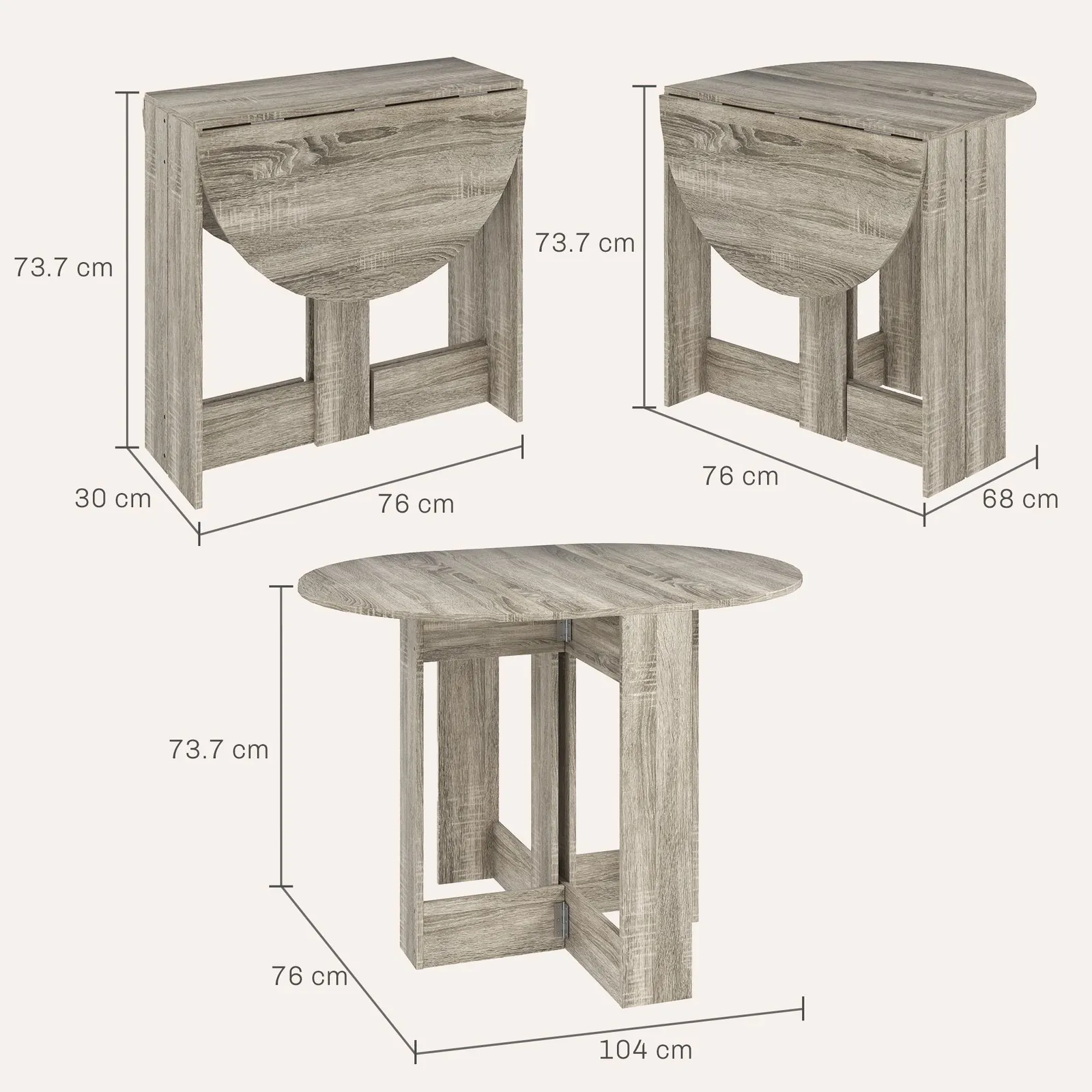 HOMCOM Folding Dining Table Foldable Drop Leaf Dinner Table for Kitchen in Grey 3