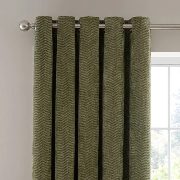 Soft Chenille Herringbone Eyelet Curtains