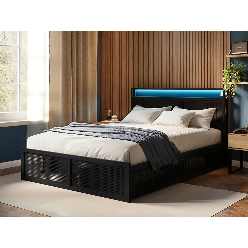 Flair Callan Metal Bed with Storage & LED Black