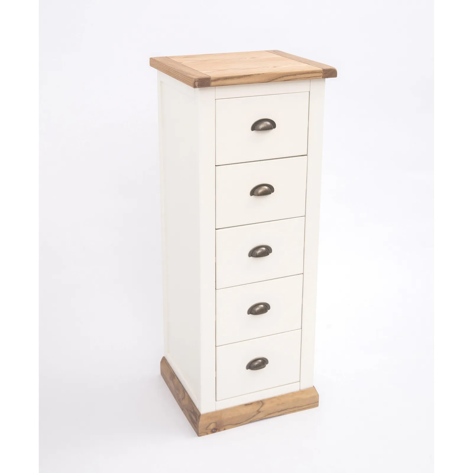 Cabinet Bits Tropea 5 Drawer Narrow Chest of Drawers Brass Cup Handle in Off-White 4