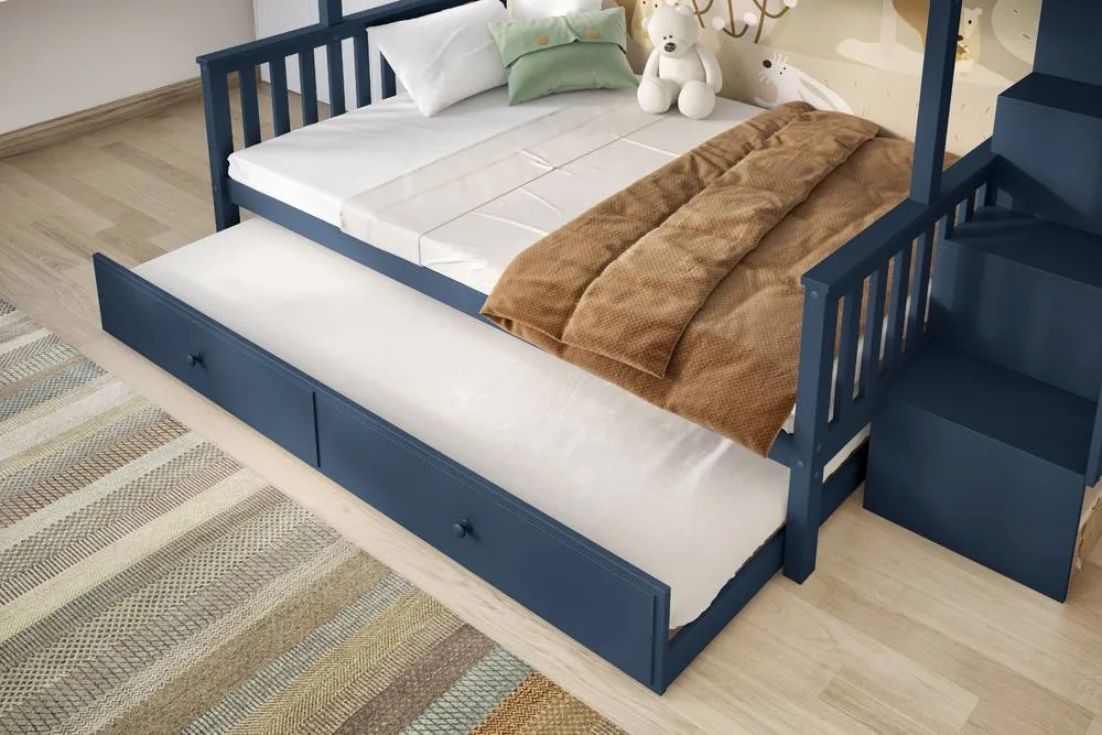 Flair Tag Triple Staircase Bunk Bed with Trundle in Blue 6