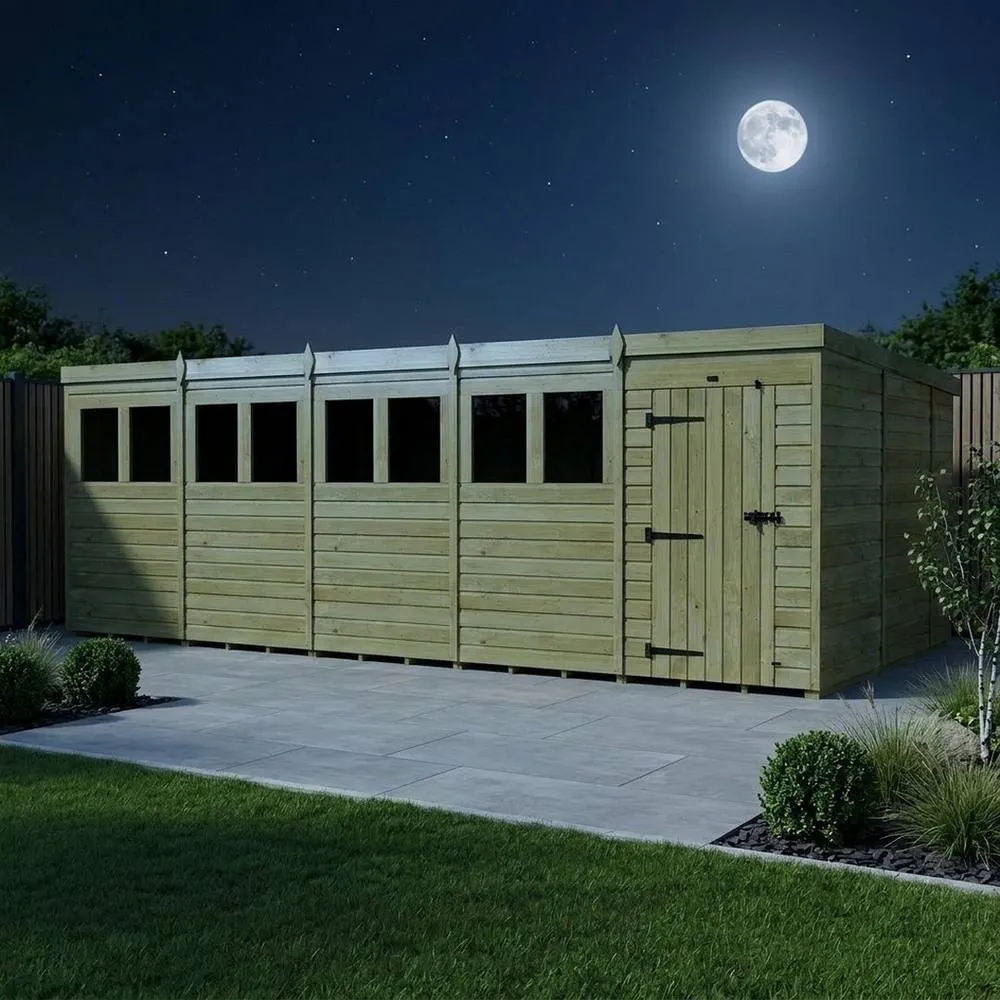 Buttercup Farm 20ft x 10ft Pent Garden Shed Single Door With Windows - Timber in Brown 3