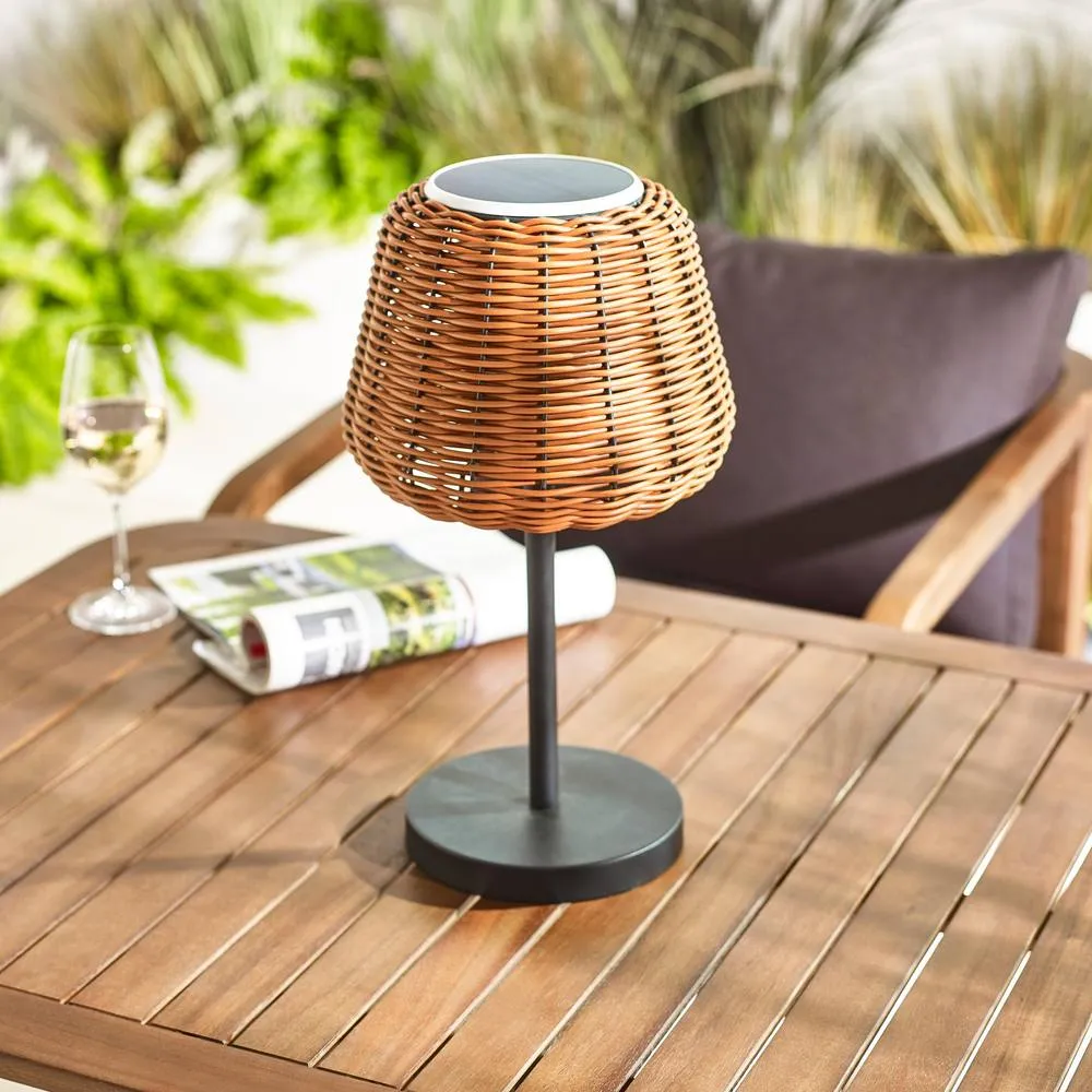 FurnitureboxUK Sundara Rattan Solar Outdoor Table Light in Brown