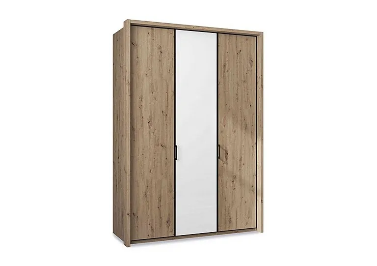 Dallas 157cm 3 Door Hinged Wardrobe with Centre Glass Door - Bianco Oak and White