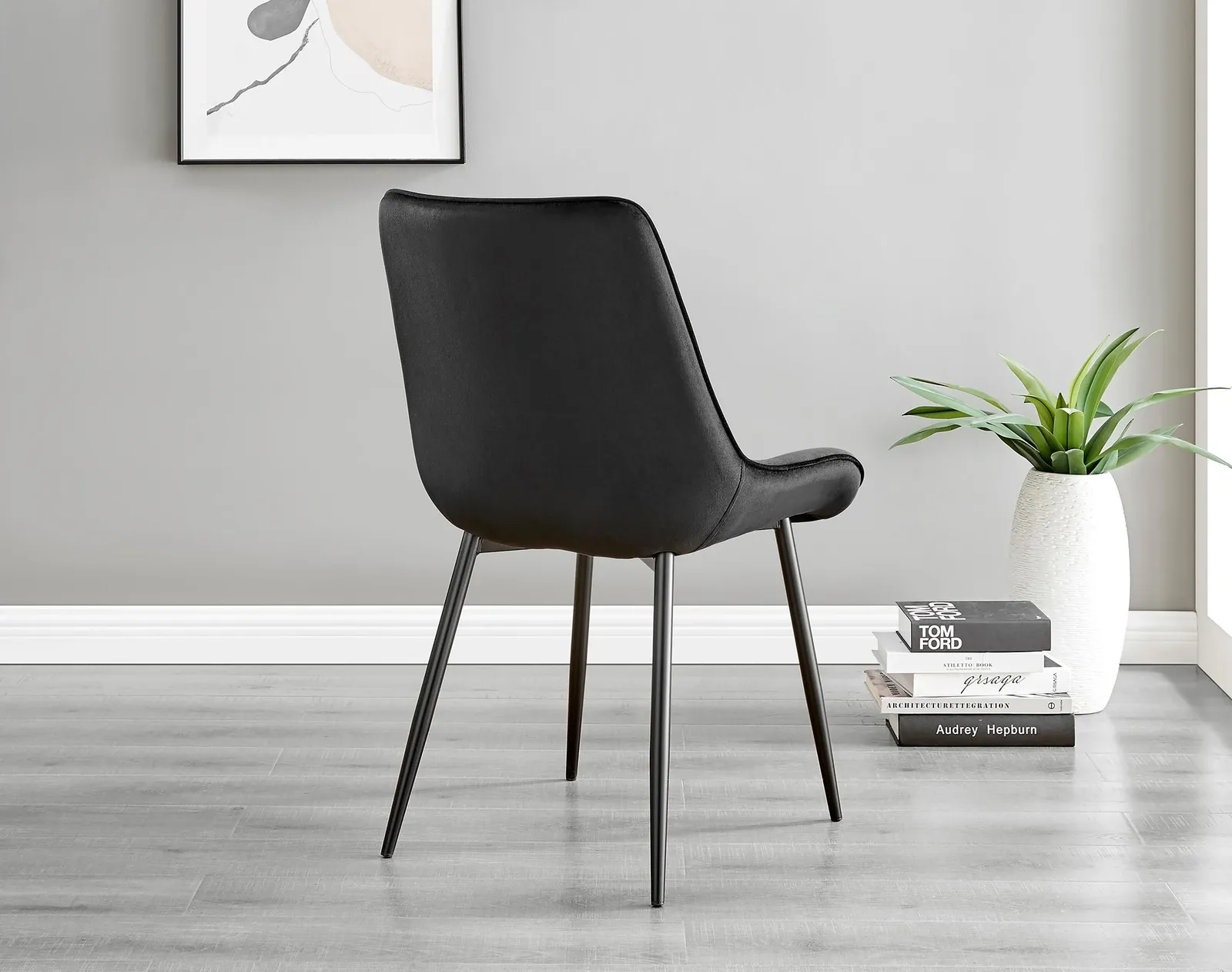 FurnitureboxUK Set of 2 Pesaro Luxury Velvet Dining Chairs With Diamond Stitched Back & Black Metal Legs 4