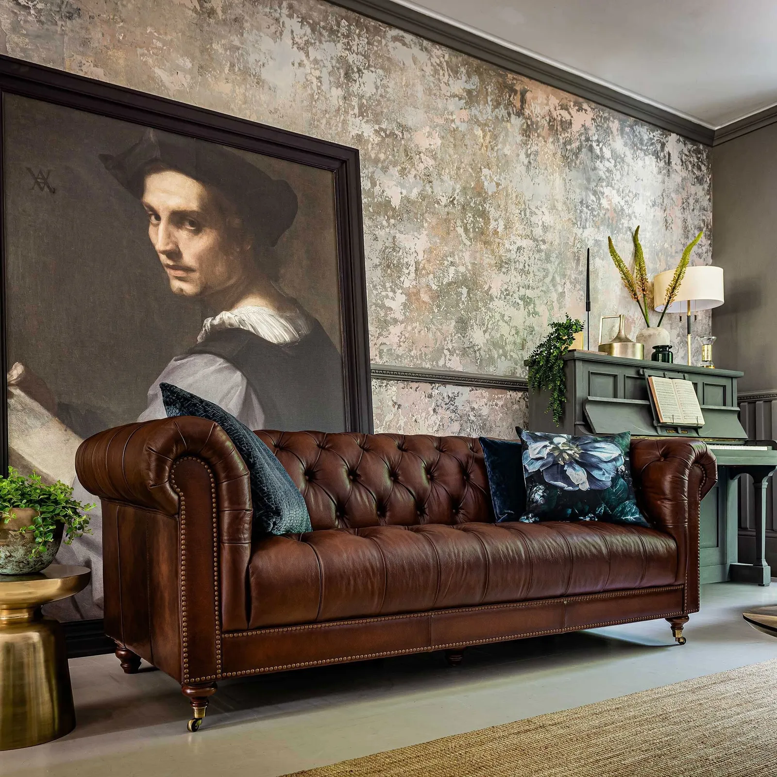 Ullswater 3.5 Seater Leather Chesterfield Sofa, Brown Fabric | Barker & Stonehouse 3