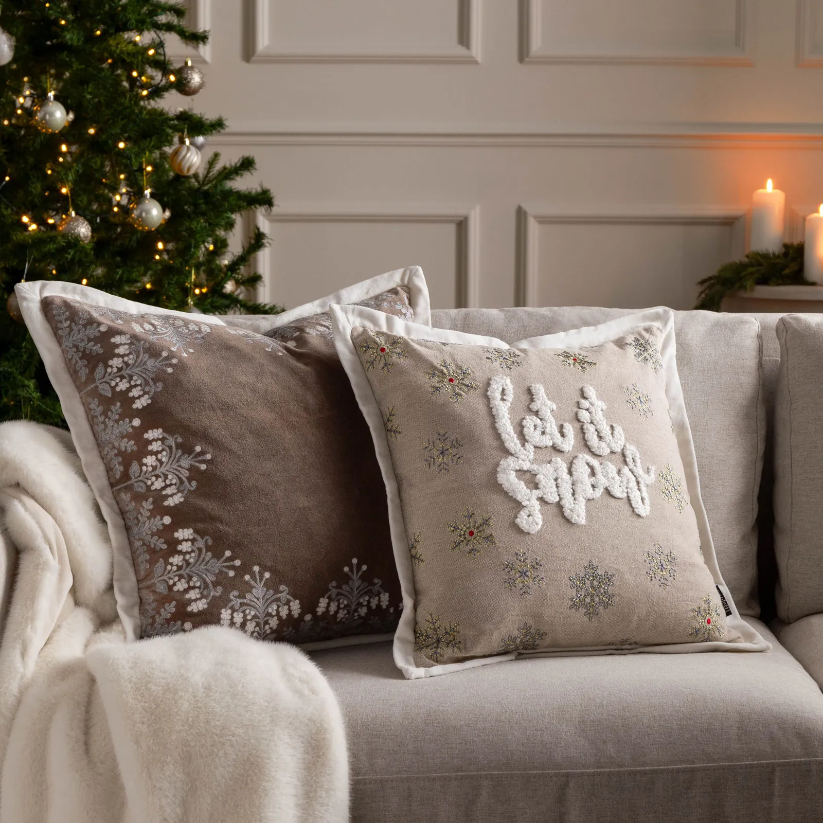 Paoletti Winter Let It Snow Embroidered Cushion in Green 6