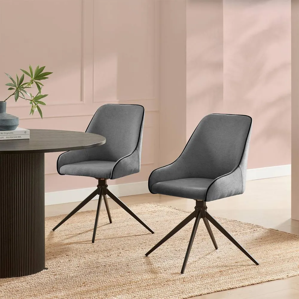 FurnitureboxUK 2x Beaumont Grey Fabric Swivel Dining Chairs