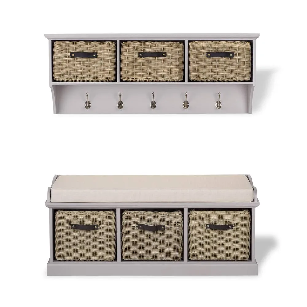 Statement Furniture Tetbury 3 Brown Faux Rattan Basket & Cream Cushion Hallway Set in Taupe 3