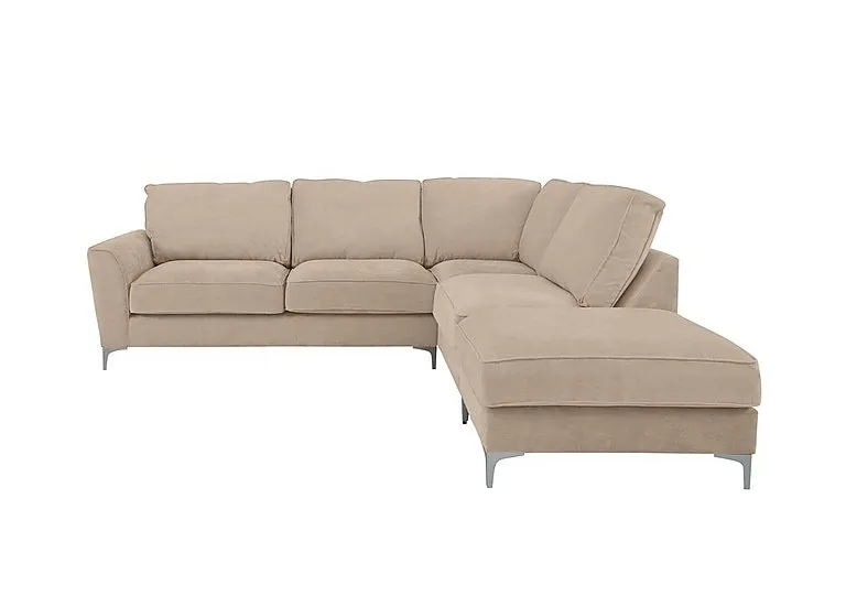 Legend Classic Back Fabric Right Hand Facing Corner Sofa with Chrome Feet - Kingston Beige