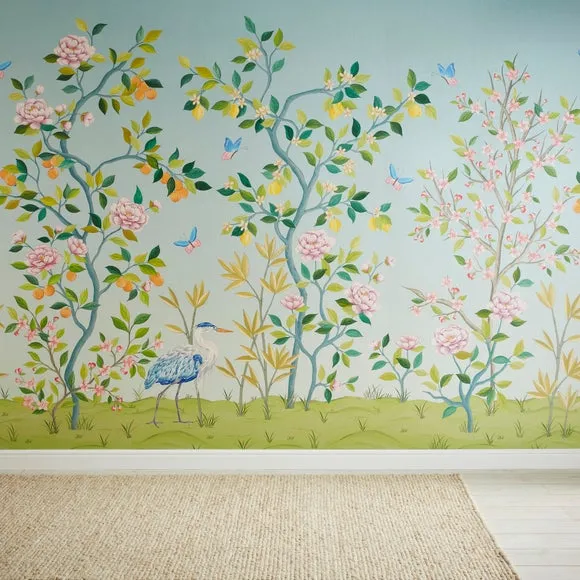 Cranberry and Laine Chinoiserie Floral Wall Mural 2