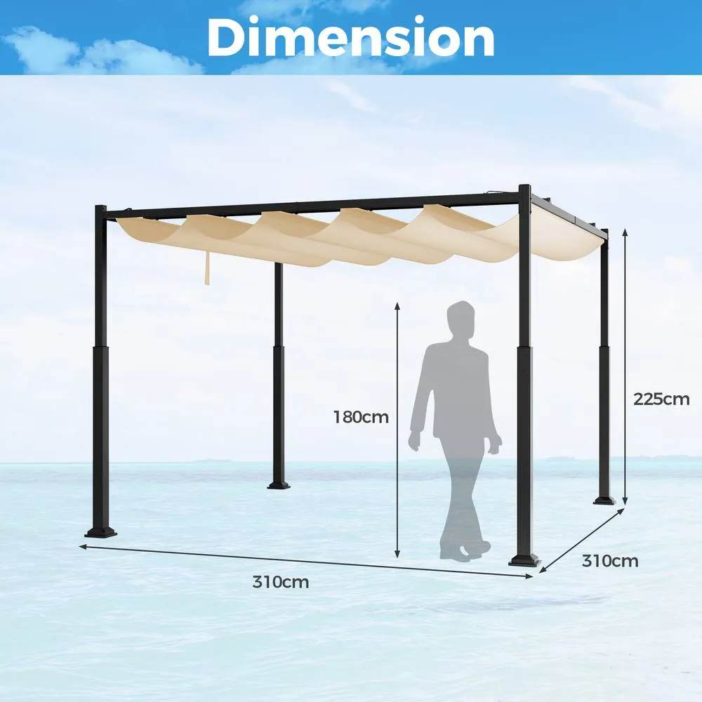 Costway 310 x 310cm Outdoor Pergola Modern Sunshade Pavilion Grill Gazebo in Beige 2