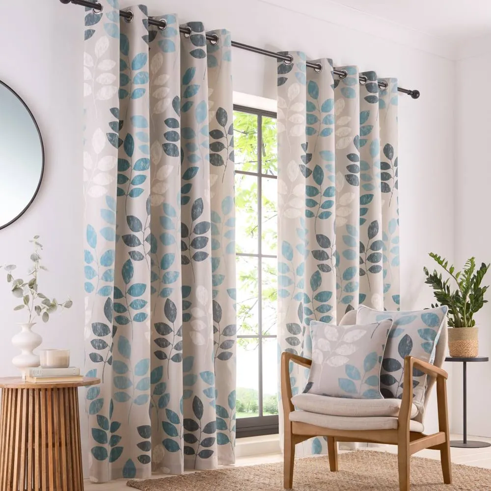 Portfolio Home Springfield Leaf Fully Lined Eyelet Curtain Set in Light Blue