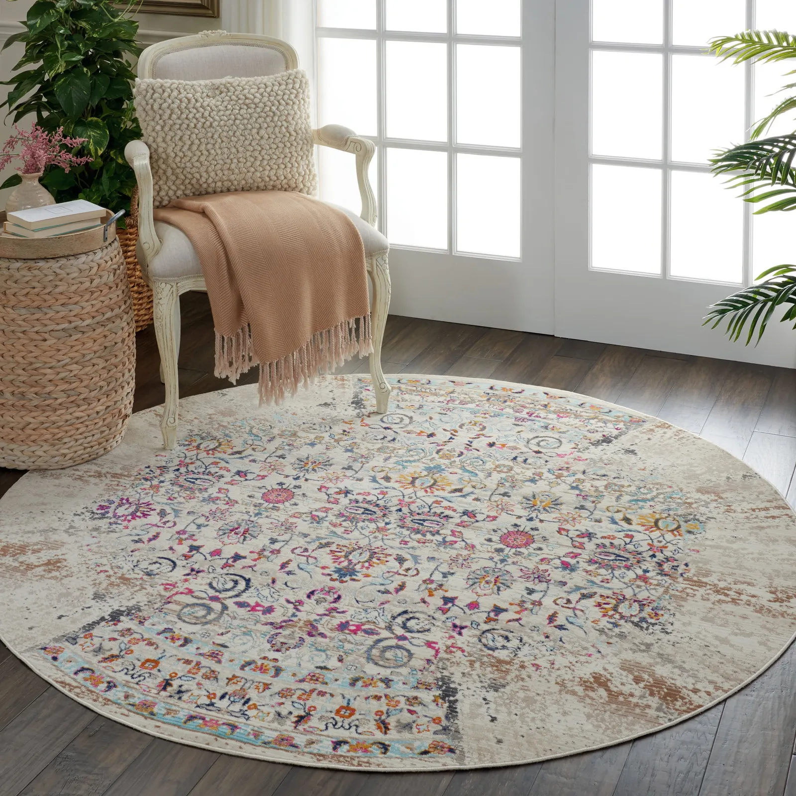 Vintage Kashan 2 Round Rug Ivory