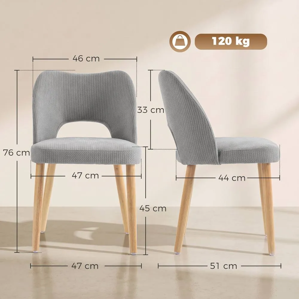HOMCOM Dining Chairs Set of 2 Curved Open Back in Grey 3