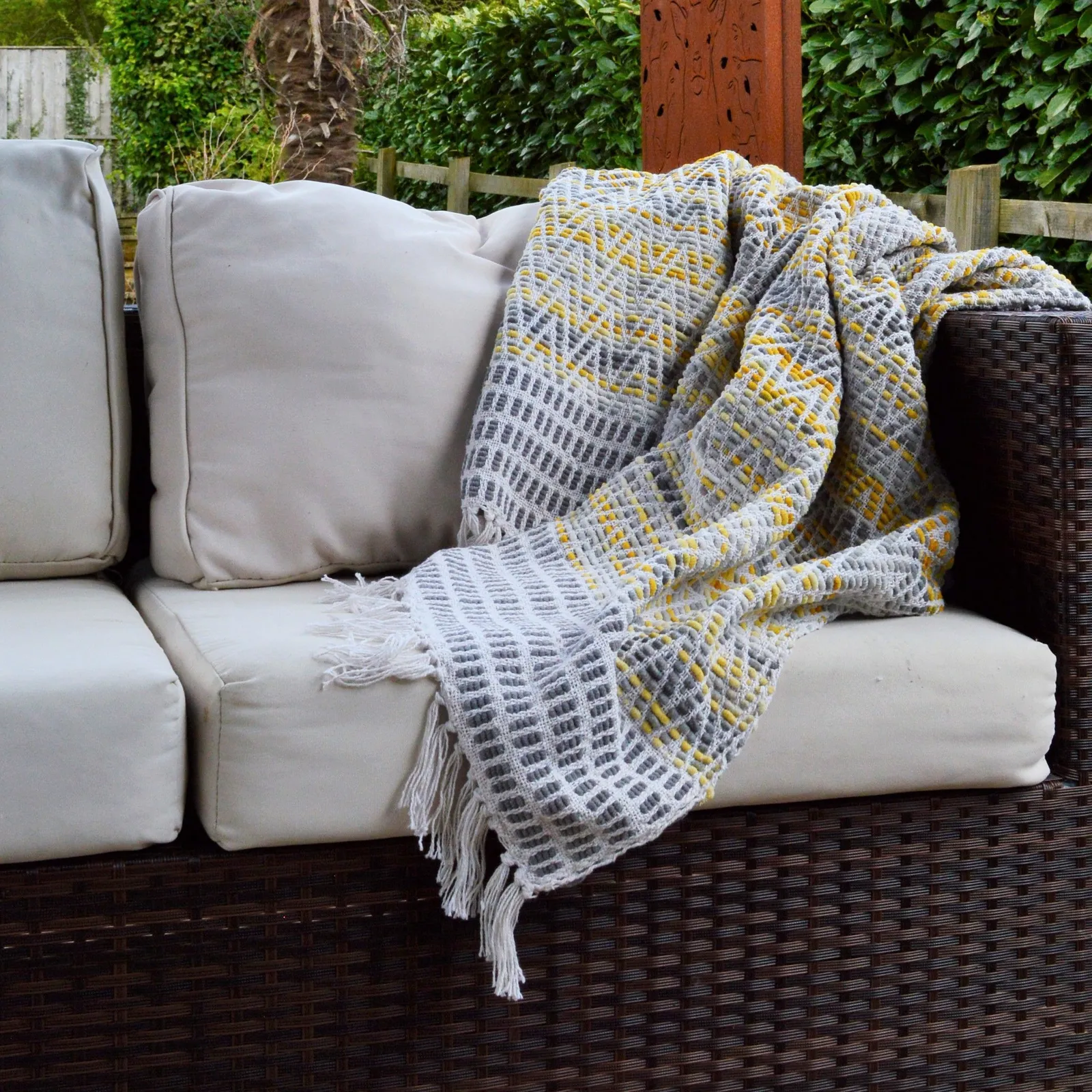 Allure Bath Fashions Zig Zag Heavyweight Herringbone Throw Blanket in Mustard
