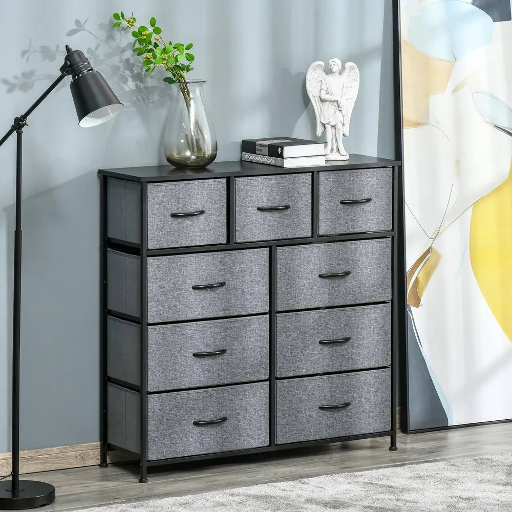 HOMCOM 9 Drawers Storage Chest Dresser Storage Organizer Unit in Black 2