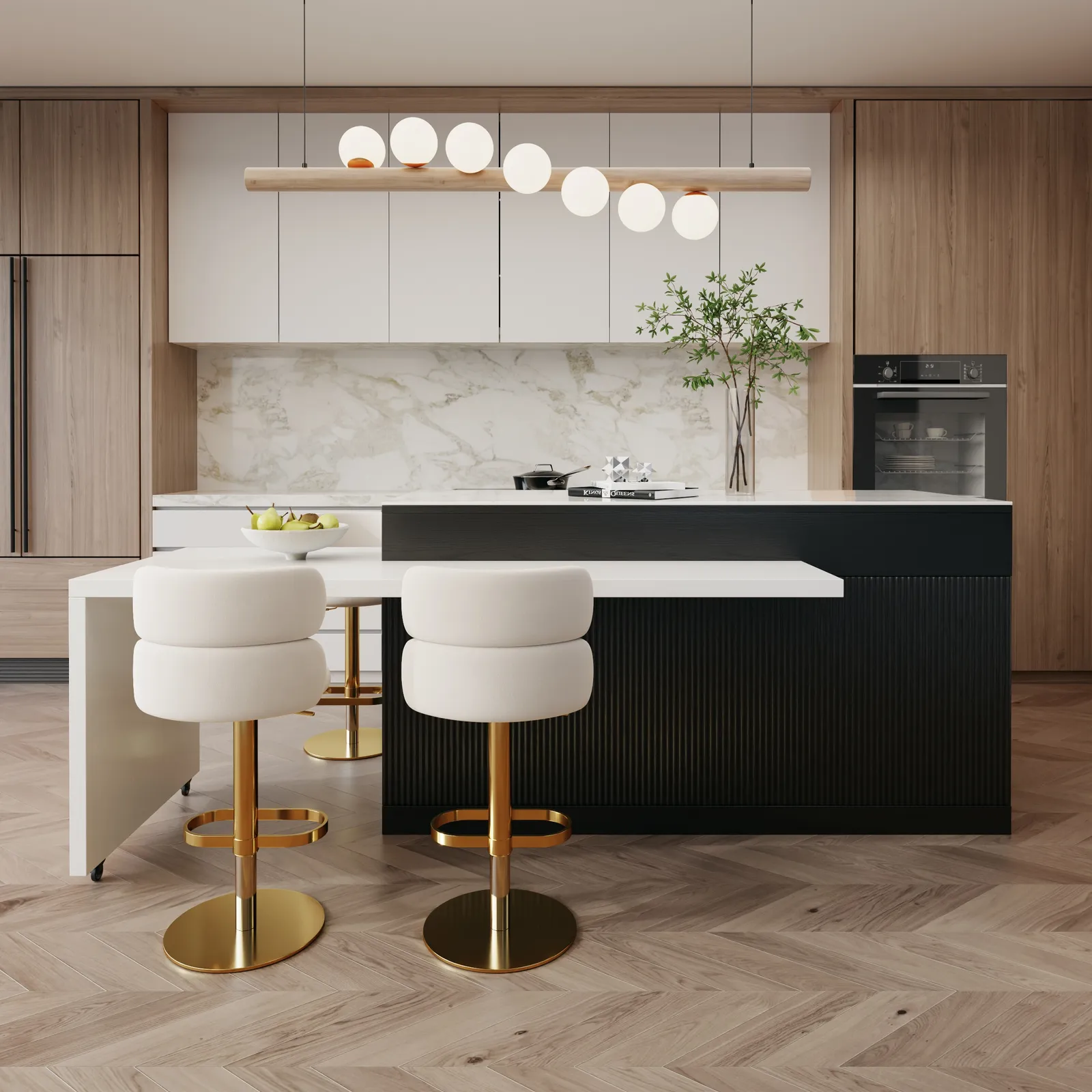 205 - 270 cm Extendable Kitchen Island with Doors & Drawers Sintered Stone Top