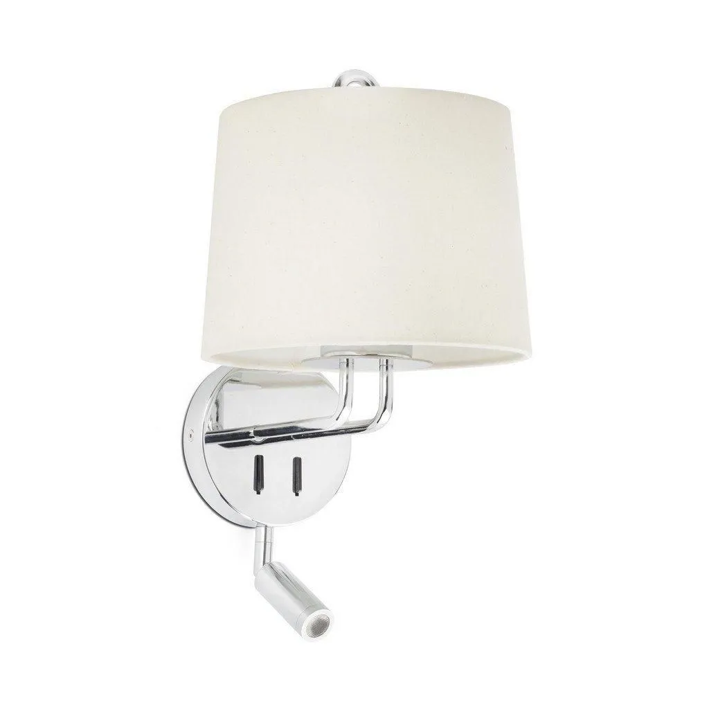 Netlighting Montreal Chrome Beige Shade Wall Lamp With Reading Light in Grey