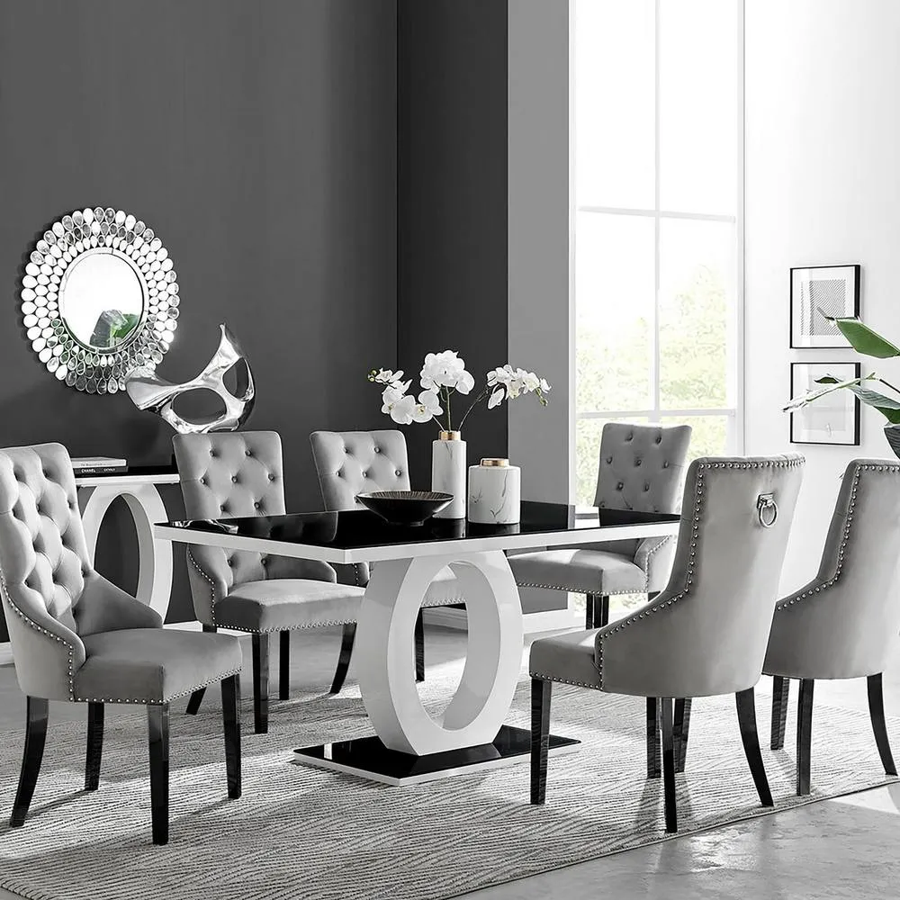 FurnitureboxUK Giovani 6 Black Dining Table & 6 Belgravia Chairs in Grey