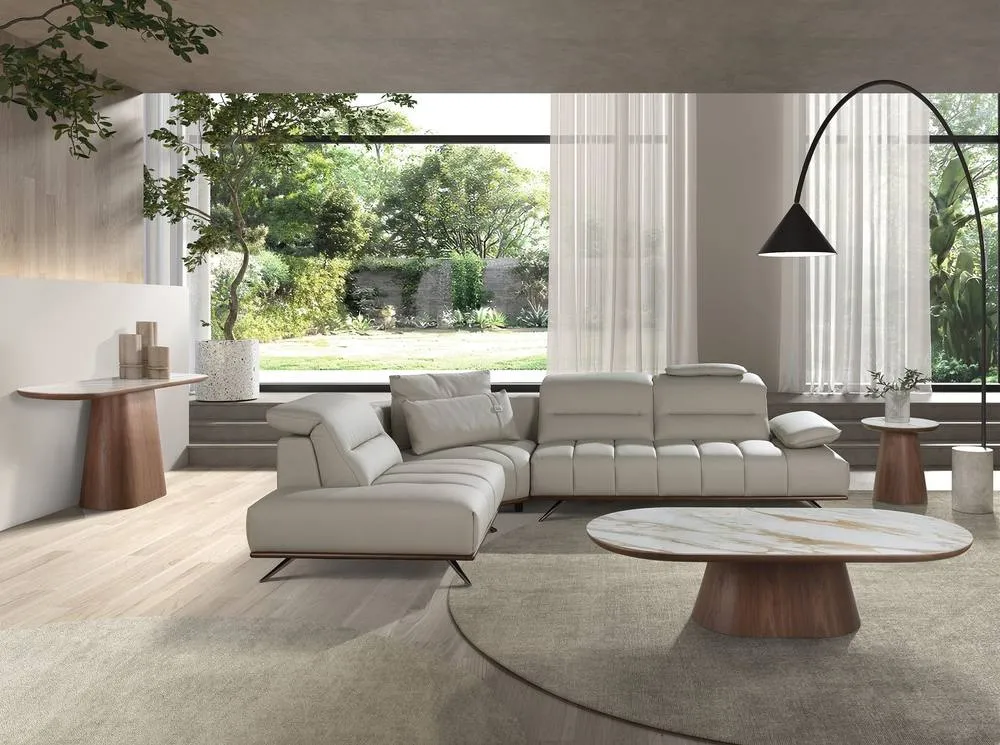 Angel Cerda Oval Half-Round Coffee Table - Porcelain Marble Top in Walnut 4