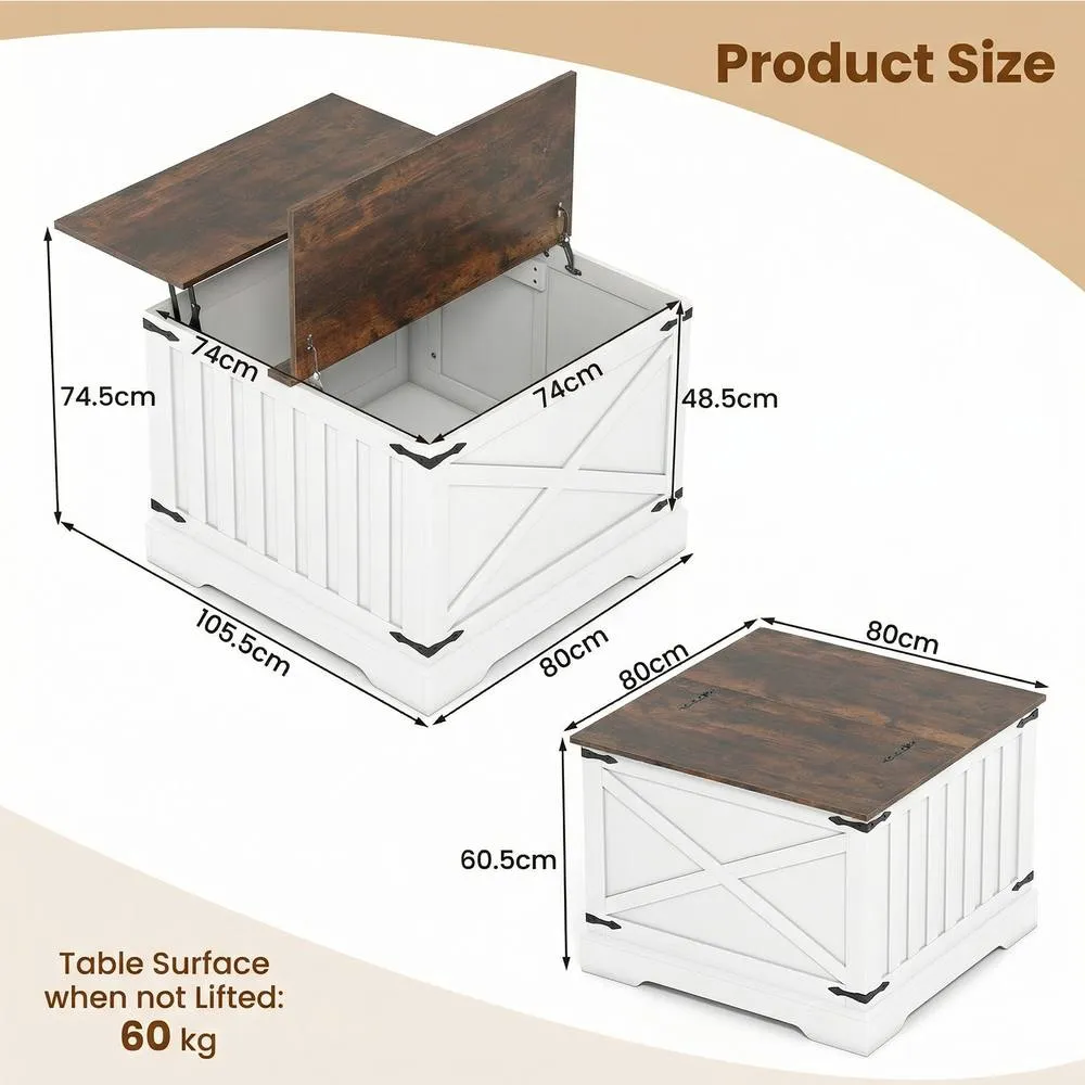Costway Lift Top Coffee Table 80CM Square Center Table w/Storage Compartment in Brown 2
