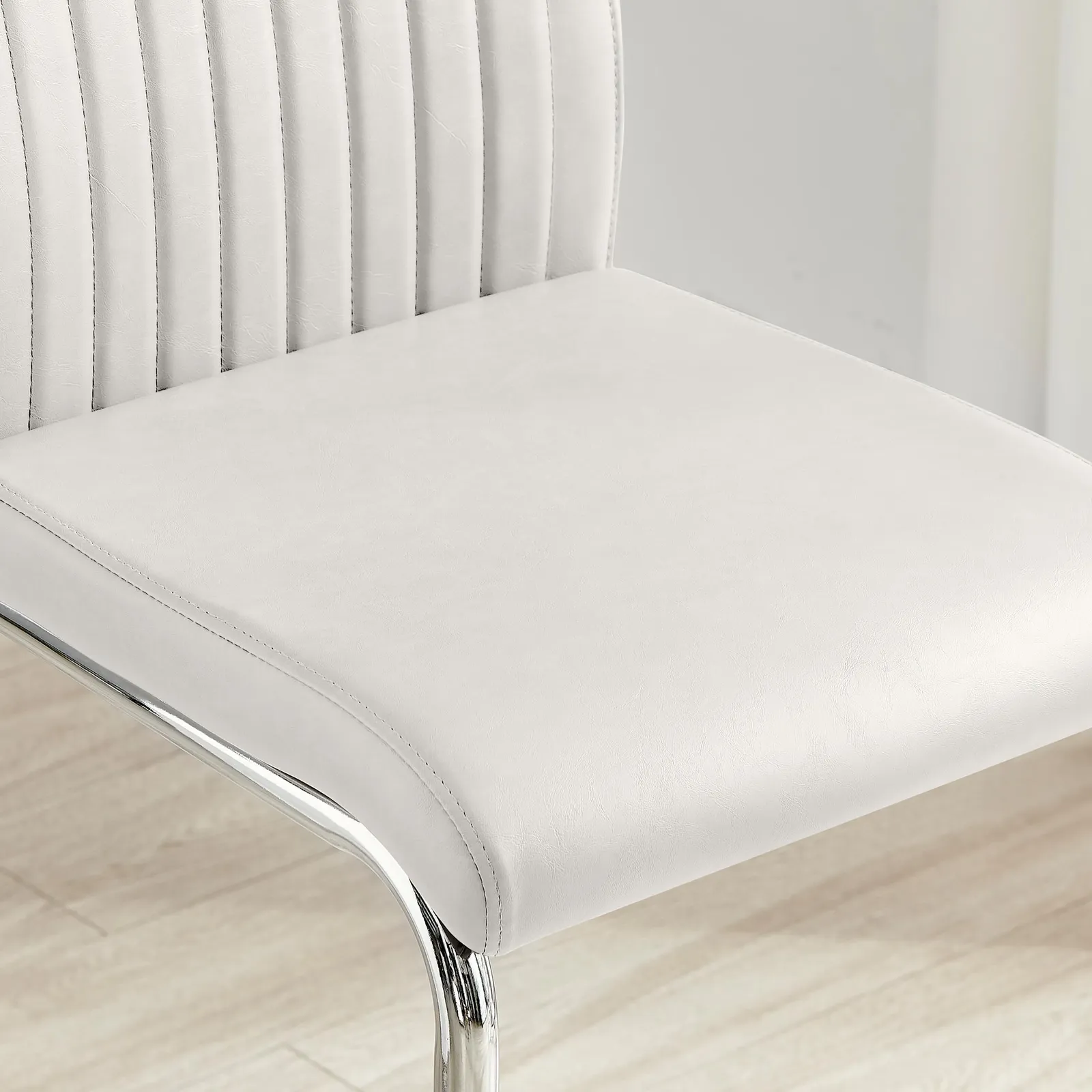 FurnitureboxUK Lorenzo 2x Faux Leather & Silver Counter Stools in Off-White 6