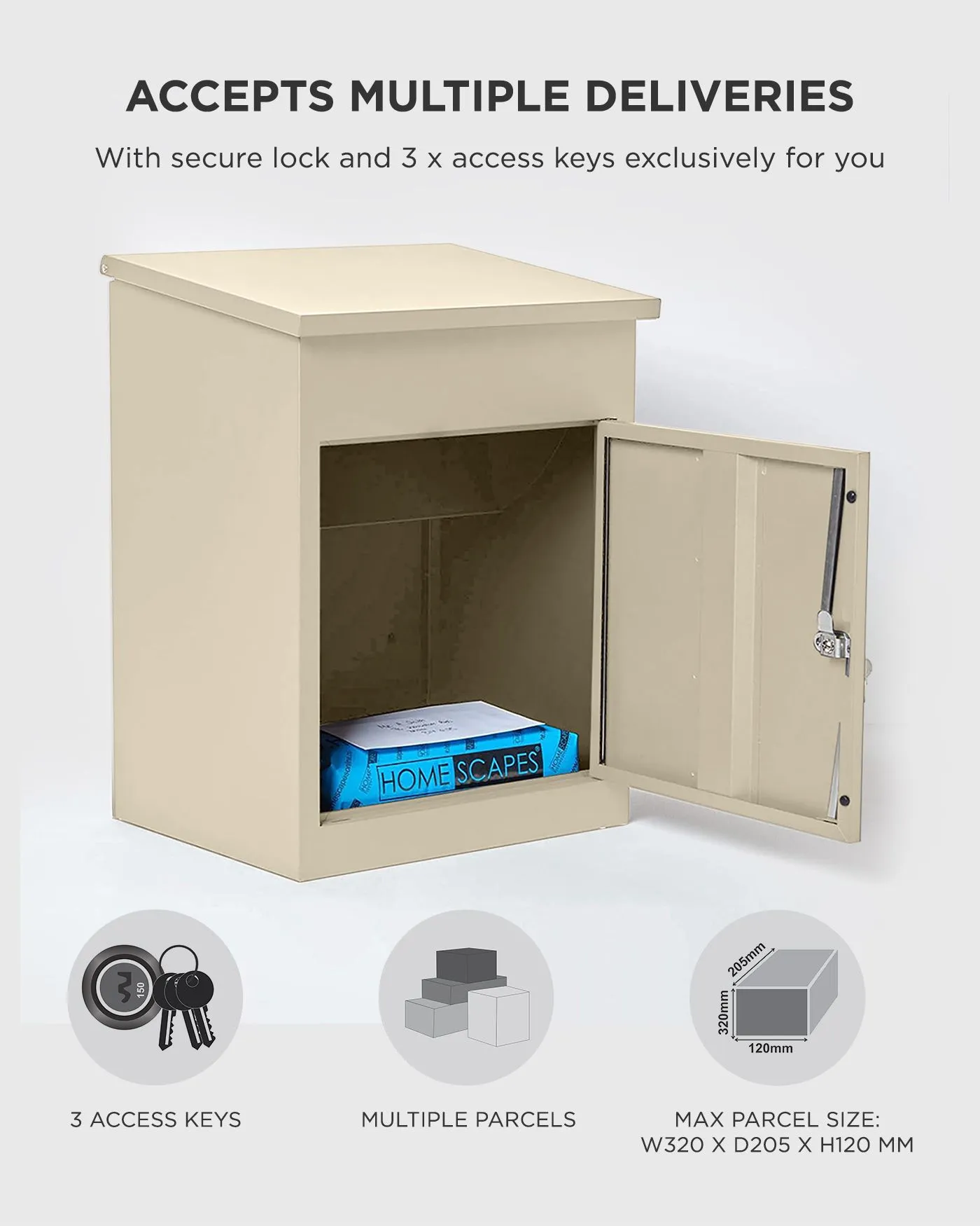Homescapes Smart Parcel Box® Medium Front Access Secure Delivery Box in Natural 5