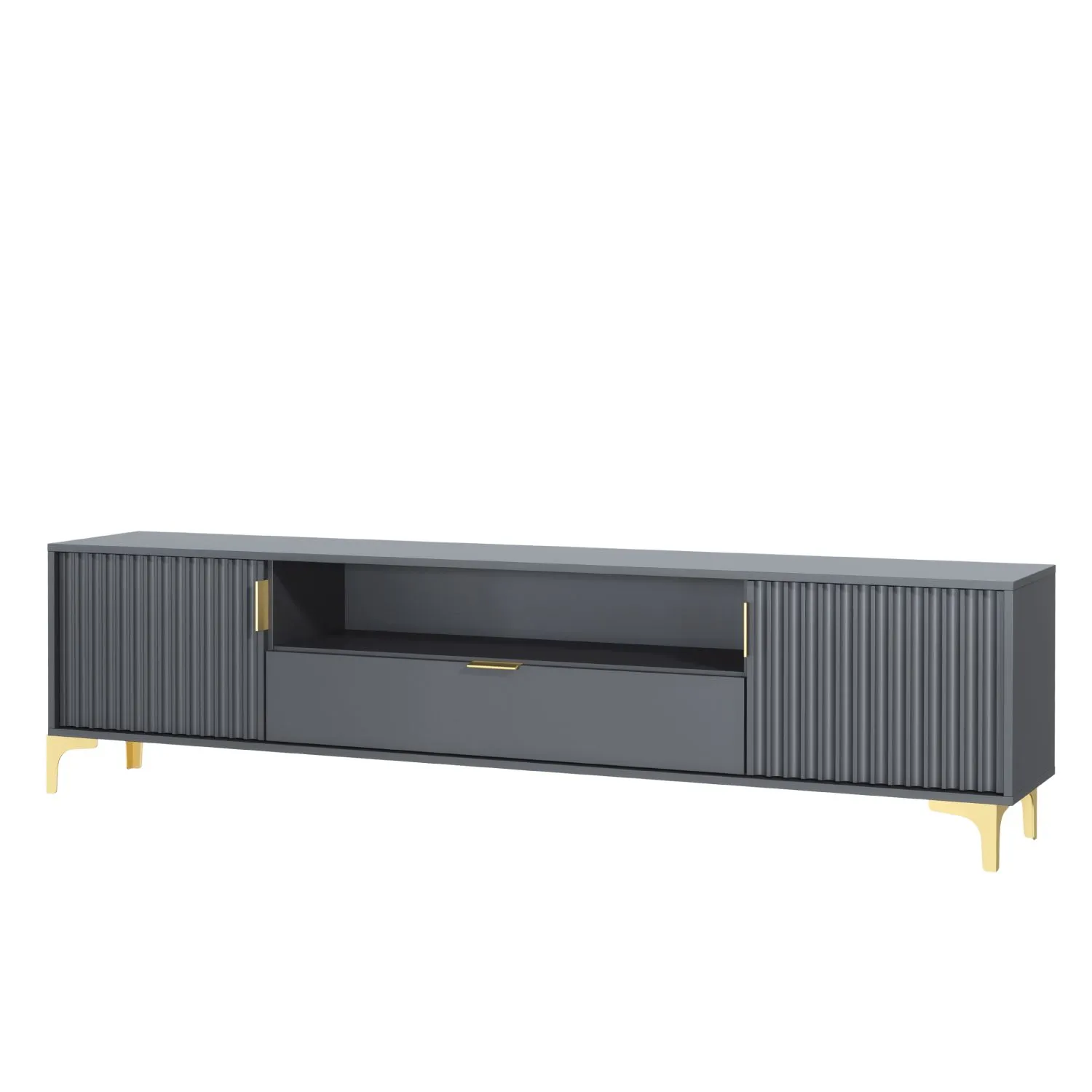 Creative Furniture Tide Crest TV Unit Gold 200cm - Modern Fluted Design in Grey or White in Dark Grey 6
