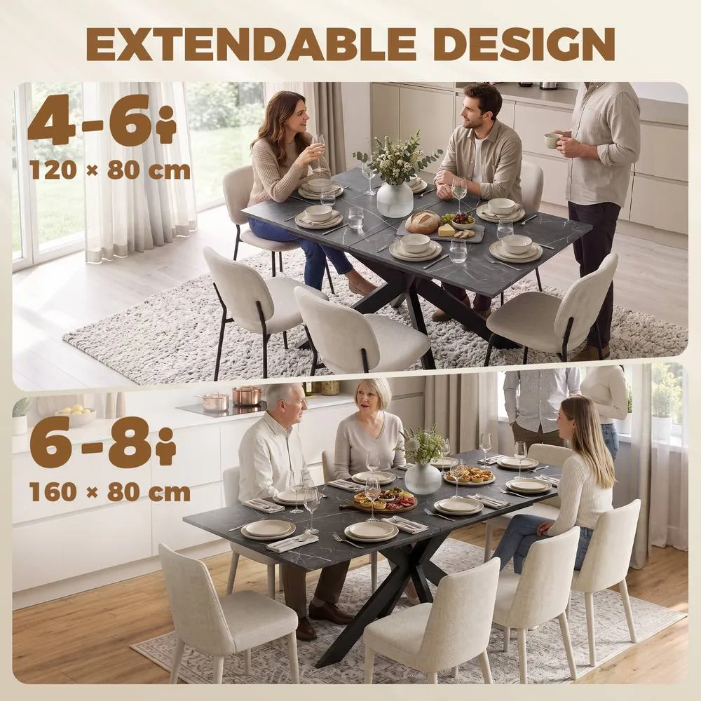 HOMCOM Extendable Dining Table for 4-8 People, Marble Effect in Black 4