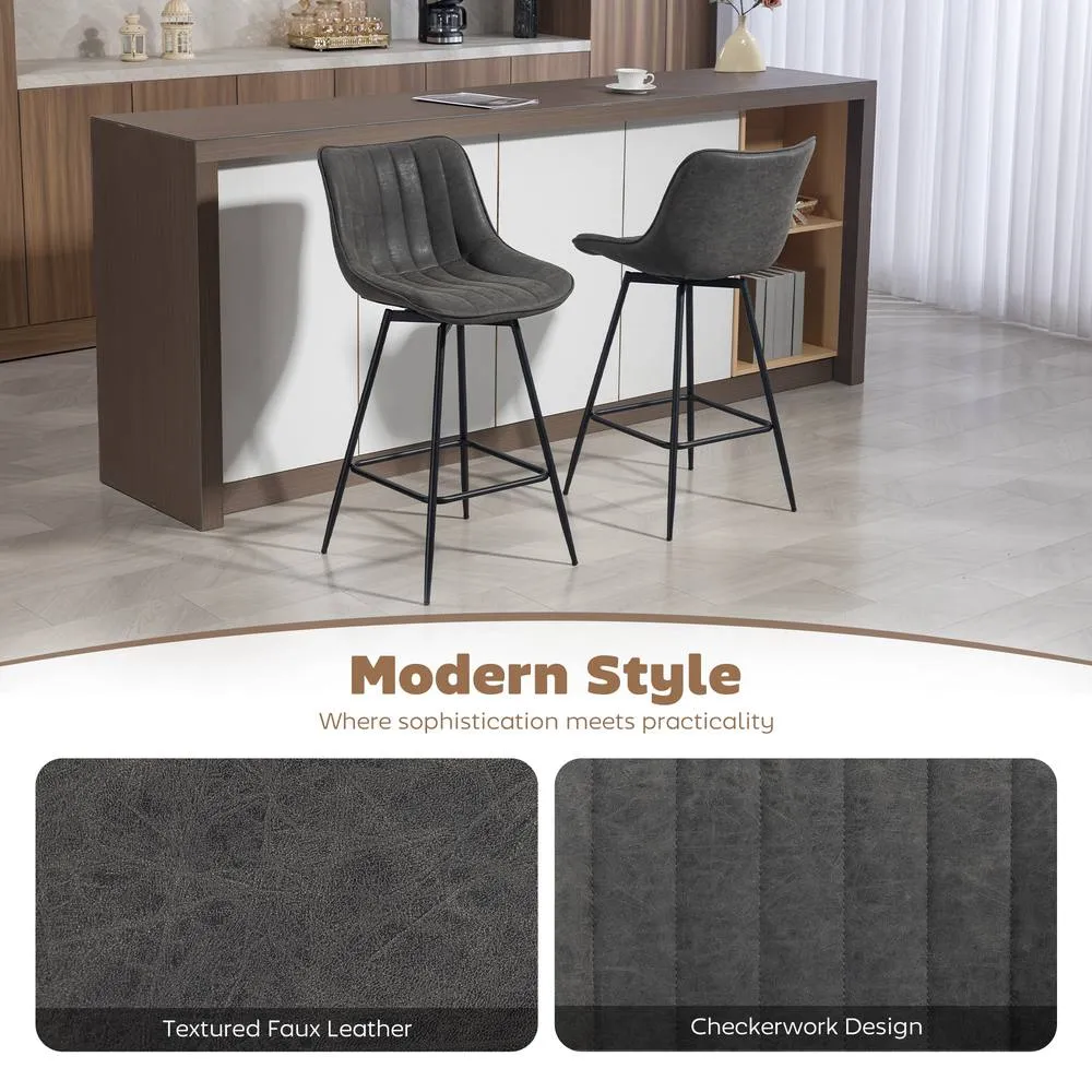 HOMCOM Swivel Bar Stools Set of 2, PU Leather Upholstered Bar Chairs, Grey 4