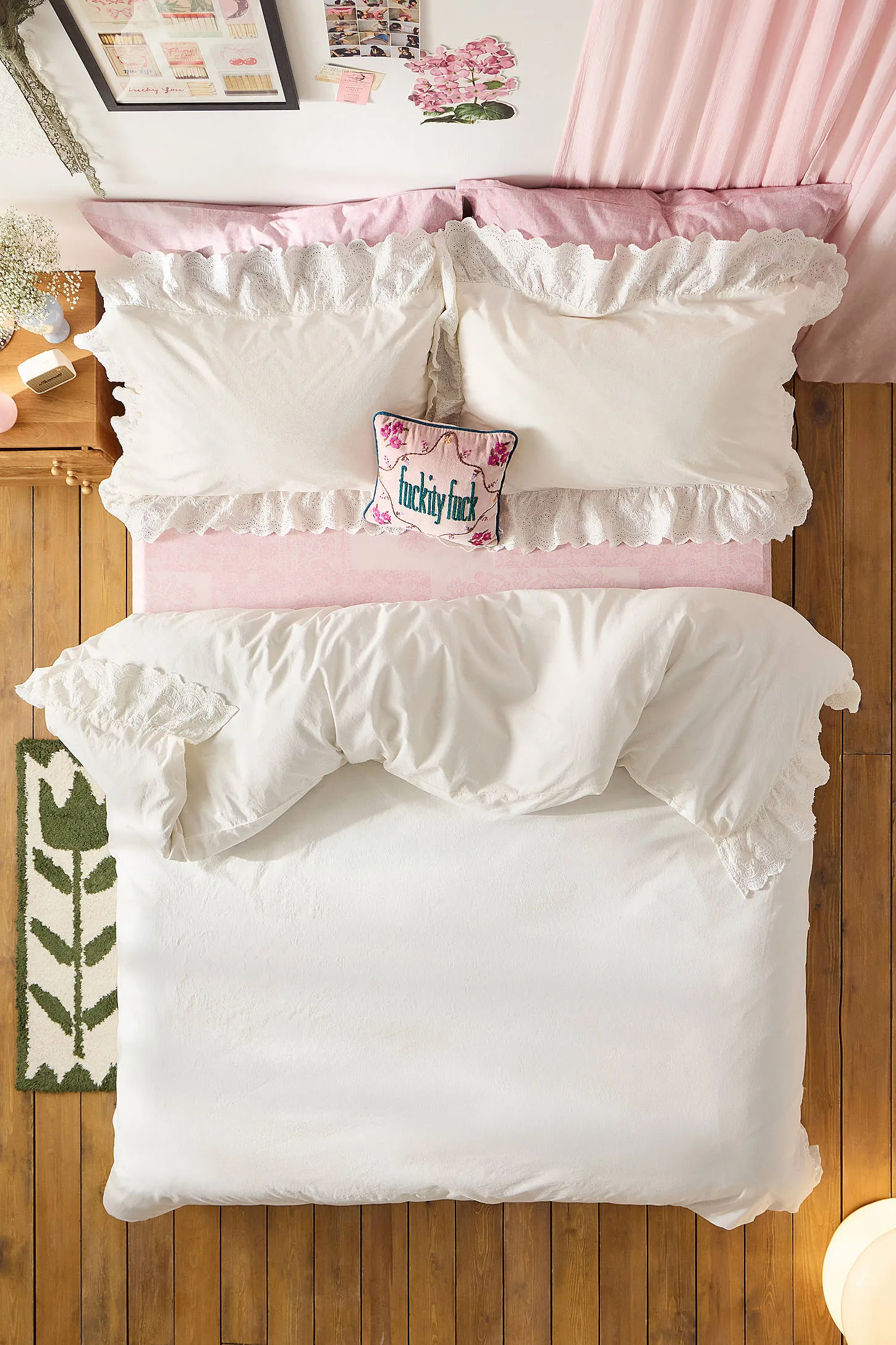 White Lace Ruffle Duvet Set - White