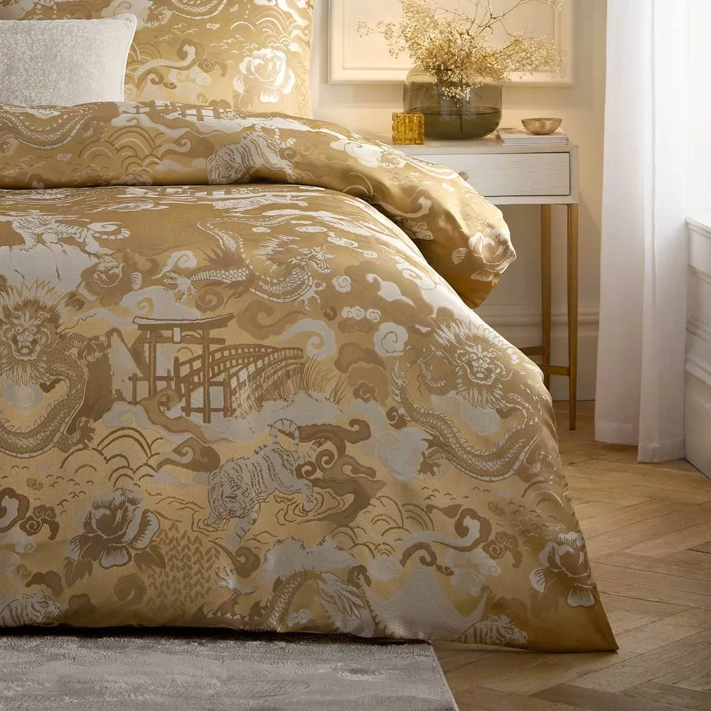 Paoletti Baransu Jacquard Duvet Cover Set in Gold 4