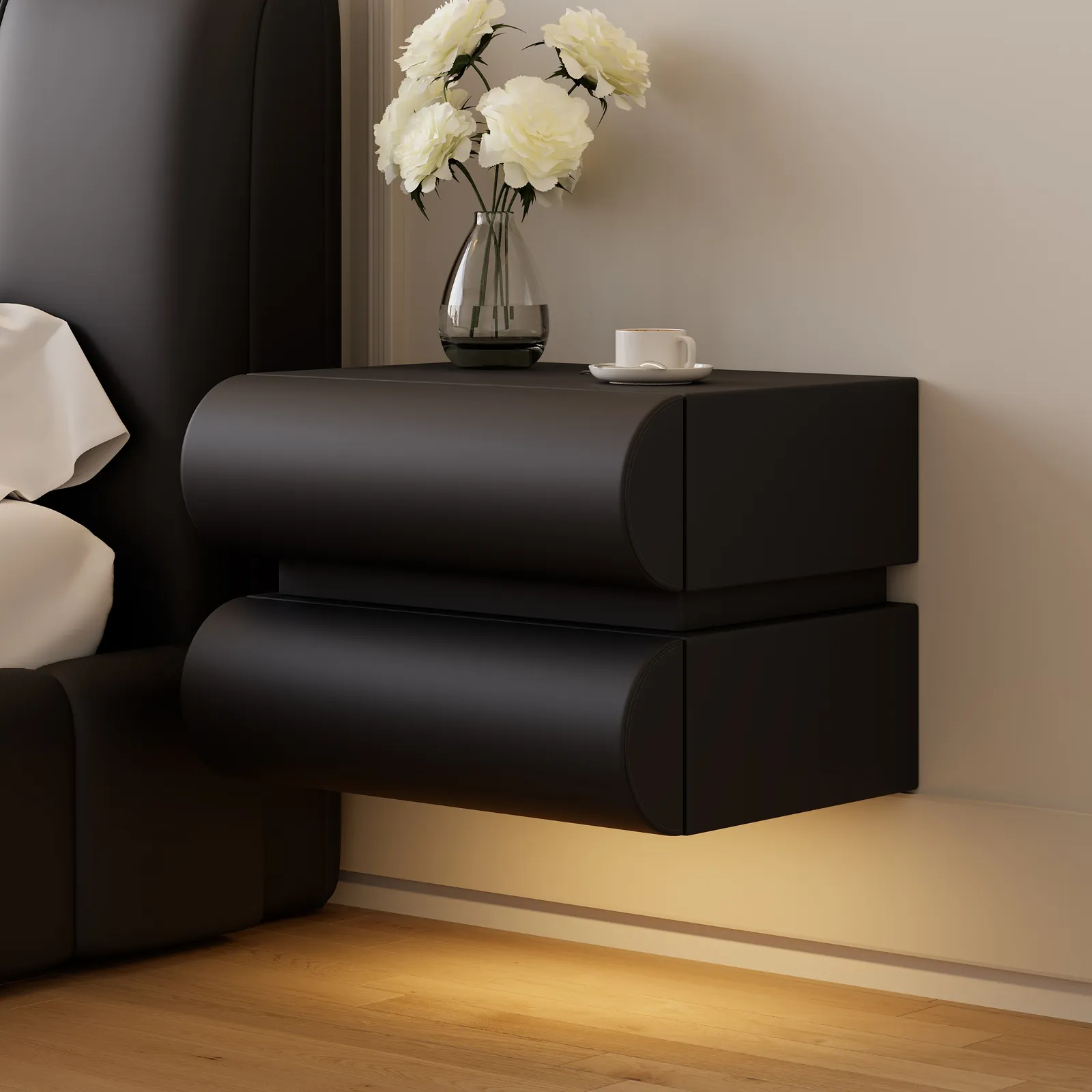 Humply Leather Floating Smart Nightstand with Drawer