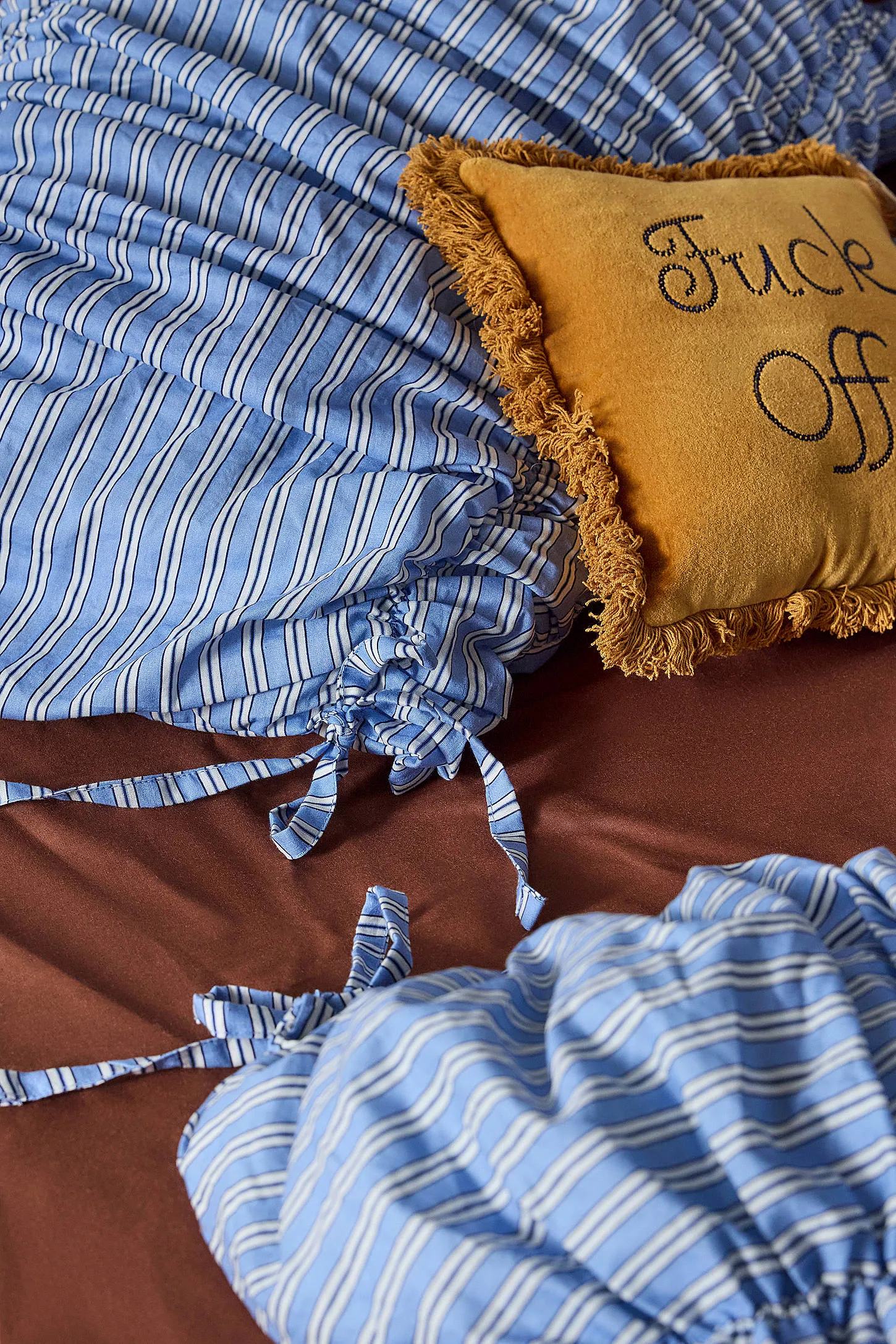 Blue Shirt Stripe Cinched Duvet Set - Blue 5