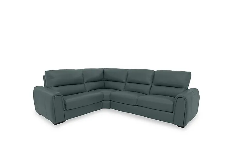Flex Leather Small Power Recliner Corner Sofa with Storage Arms - BV Lake Green