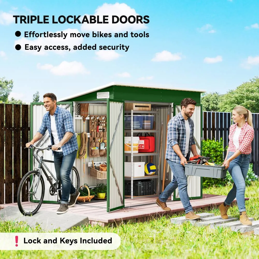 OUTSUNNY Outdoor Storage Shed, 7.5 x 4.3ft Metal Garden Shed in Green 4