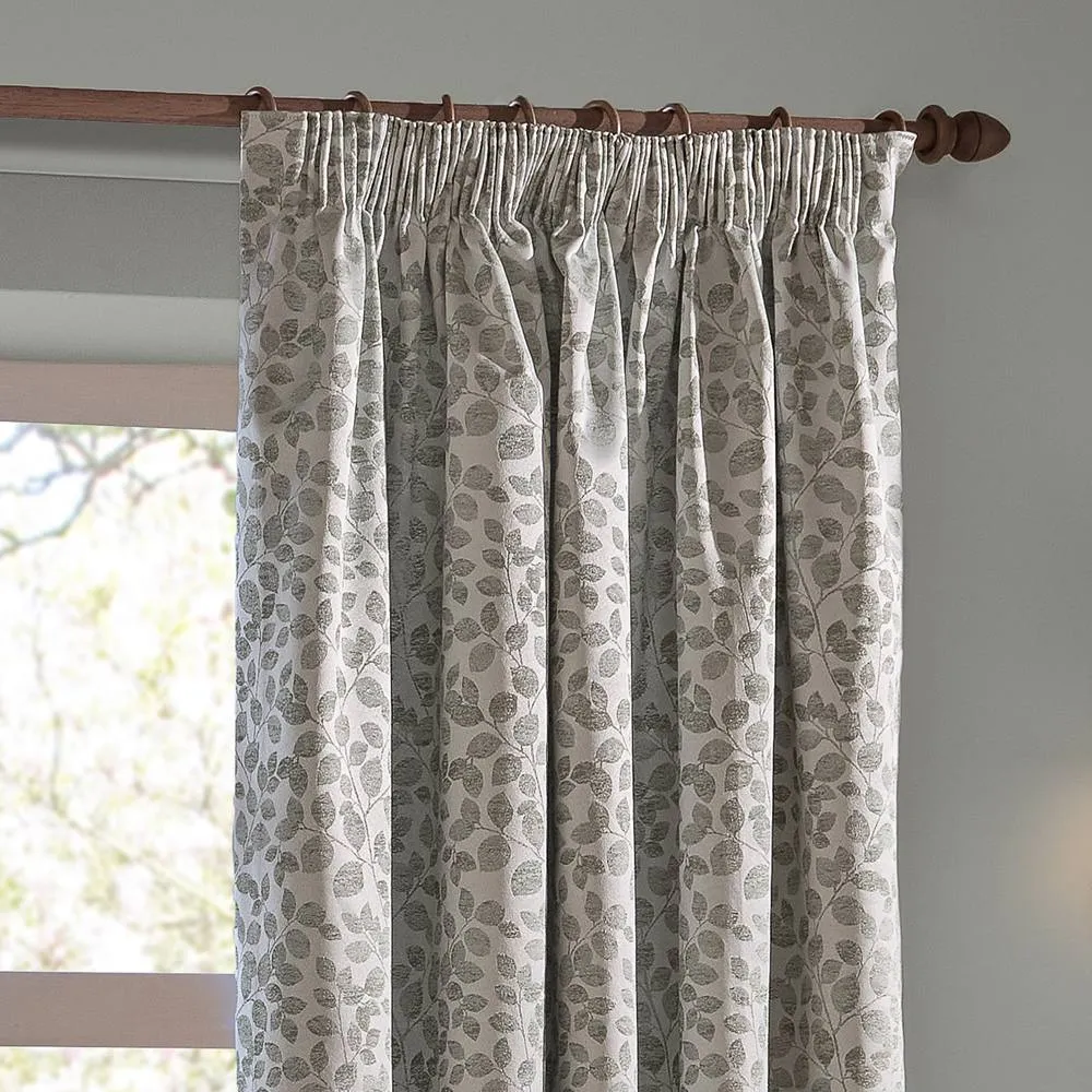 Wylder Grace Leaf Jacquard Fully Lined Pencil Pleat Curtain Pair in Grey 3