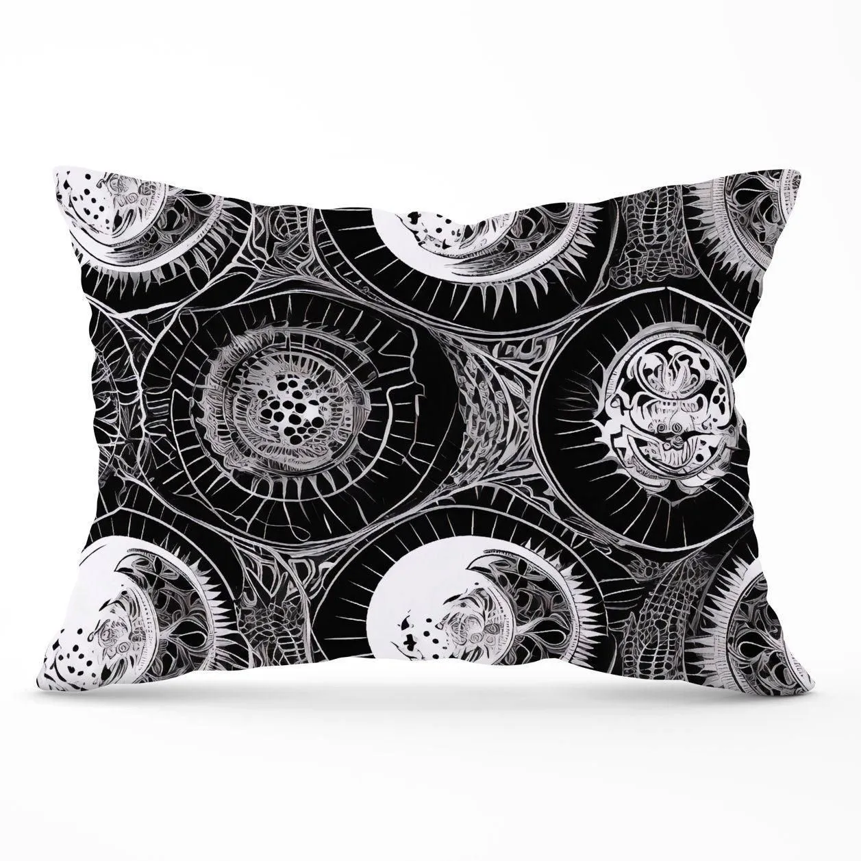 Warren Reed - Designer Black White Moon & Sun Cushions in Grey