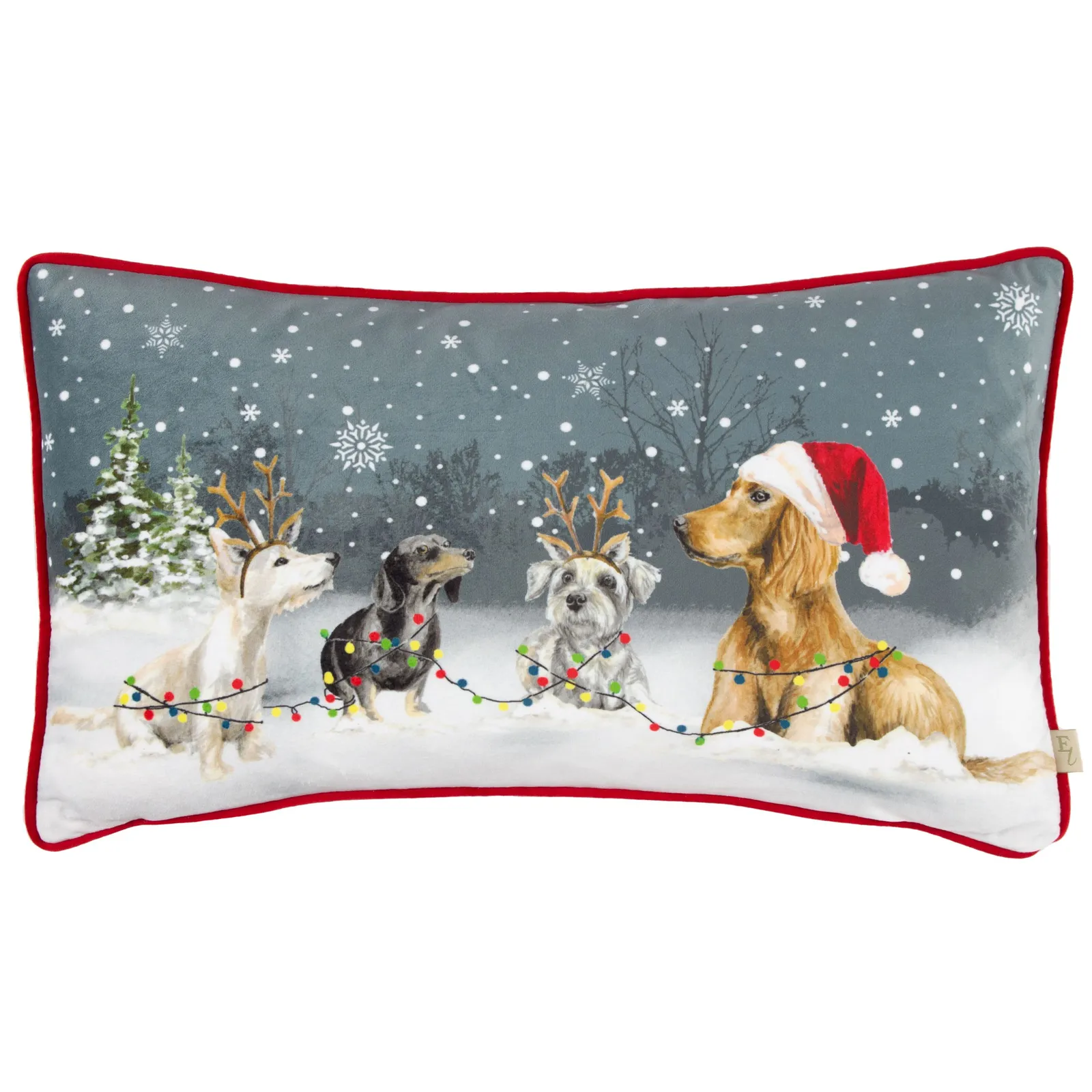Evans Lichfield Christmas Dog Velvet Piped Cushion